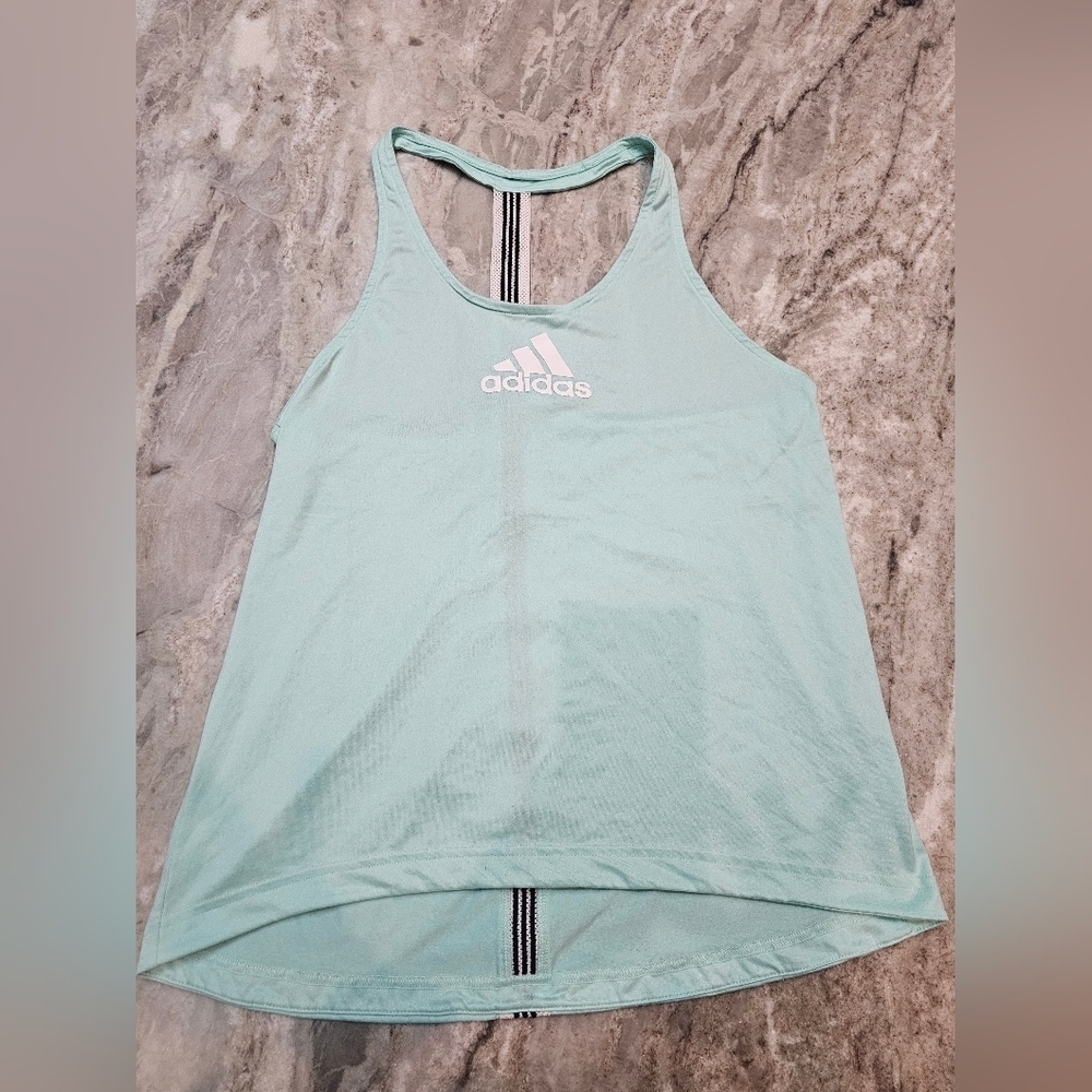 Adidas Women’s Racerback Tank Top – Aqua Mint Athletic Logo Size S/M